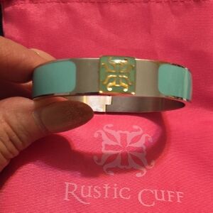 Rustic Cuff Aqua In Silver With Gold Accent Cuff Bracelet